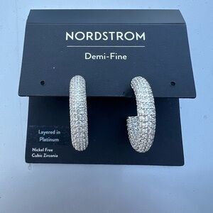 Nordstrom Sparkly CZ Silver Platinum Chunky Pavé Hoop Earrings::Valentine's Day